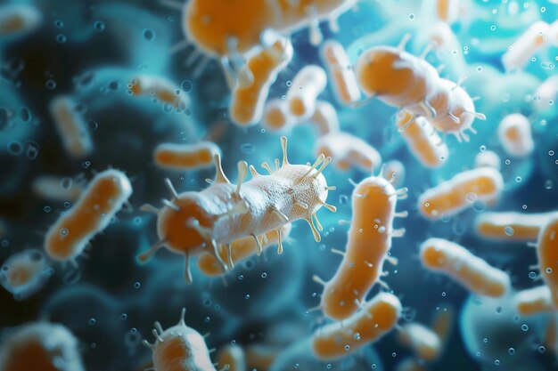 Des bactéries microscopiques illustrent la science derrière les probiotiques dans un contexte biologique