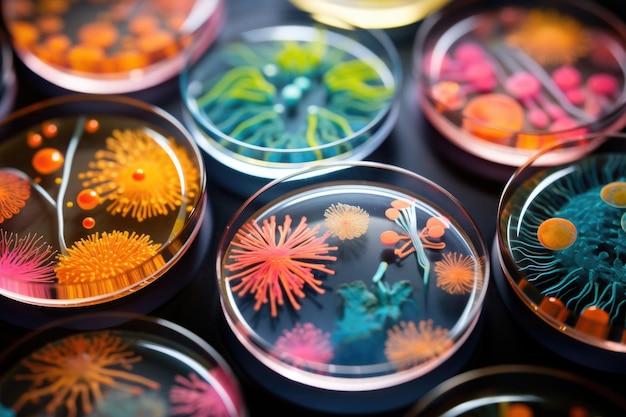Photo les bactéries et moisissures colorées forment de beaux motifs dans une boîte de pétri