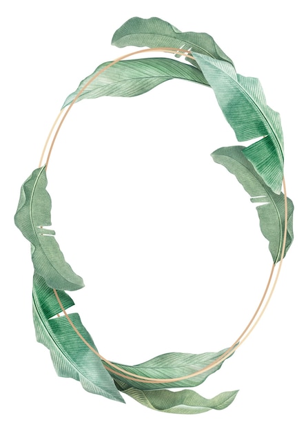 Badge ovale doré décoré avec des feuilles d'oiseau du paradis fond transparent png