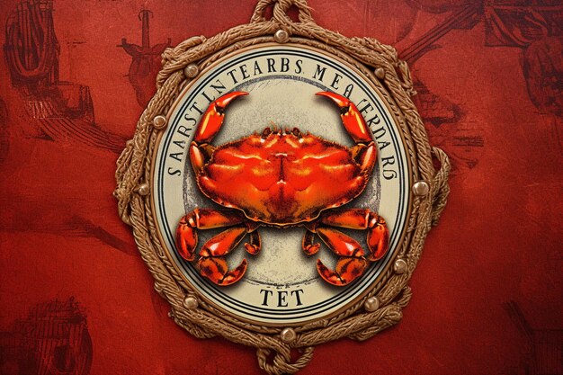 Photo badge de restaurant de crabes et de fruits de mer à la corde de navire