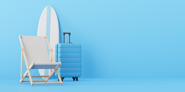 Un bagage de chaise longue et des planches de surf d render