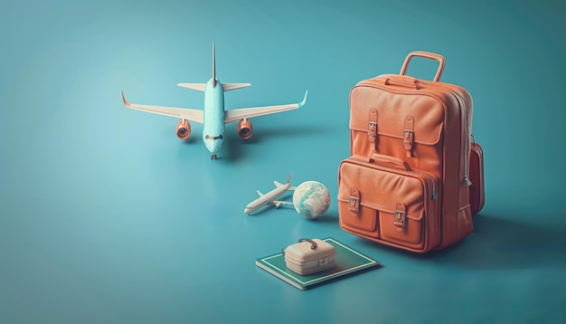 Bagages ou bagages et avions placés sur le passeport pour la fabrication de supports publicitaires sur le tourisme par ai
