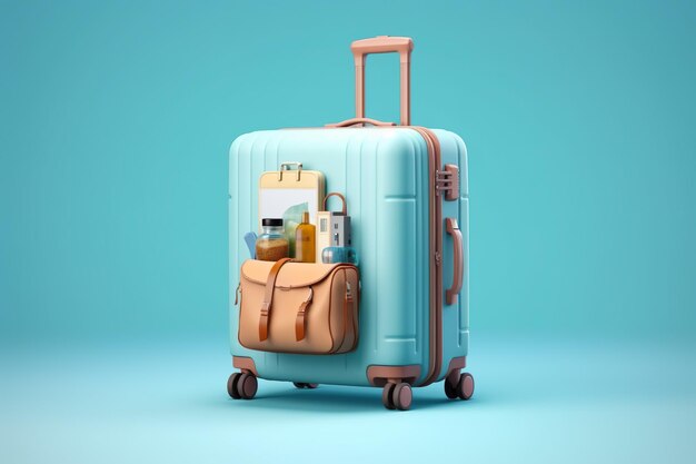 Des bagages empilés sur le bleu turquoise