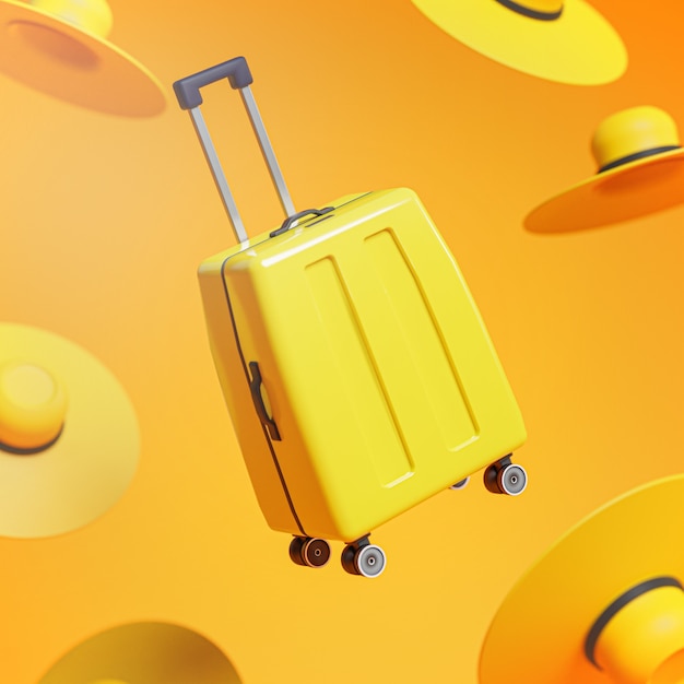 Photo bagages jaunes entre les chapeaux travel concept background 3d rendering