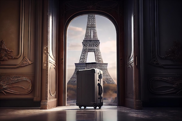 Bagages et Tour Eiffel à Paris France Generative AI