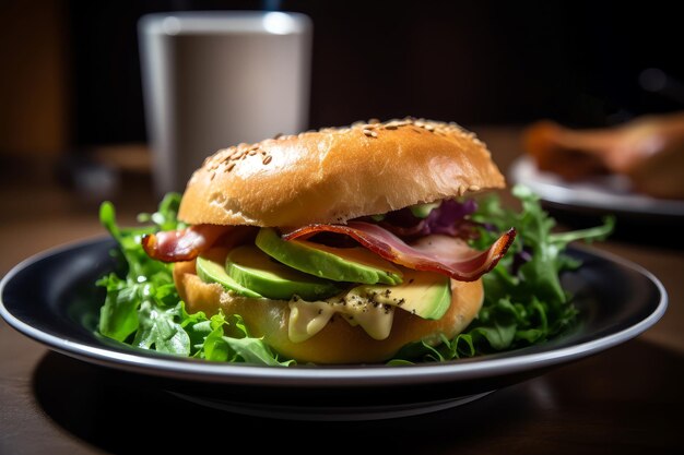 Bagel avocat bacon café nourriture Generate Ai