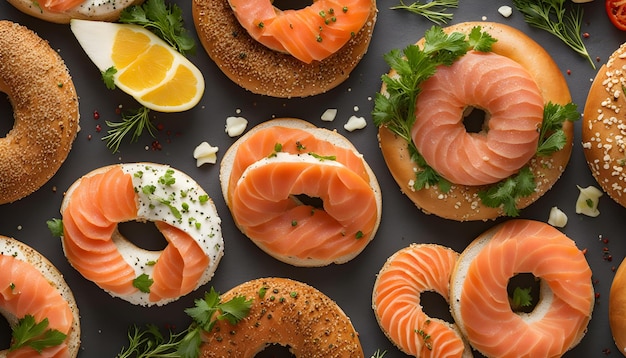 un bagel avec du saumon et du fromage à la crème