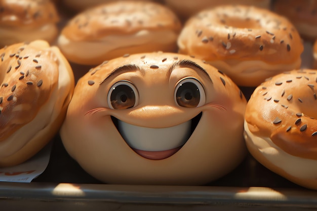 Bagel avec un fond de visage heureux