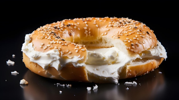 Un bagel fraîchement cuit rempli de crème Un petit déjeuner sain