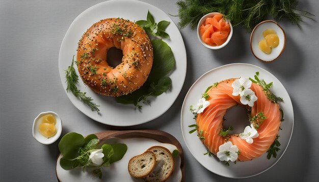 un bagel avec des graines de sésame et un bagel dessus