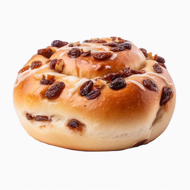 un bagel avec des raisins secs sur un fond blanc