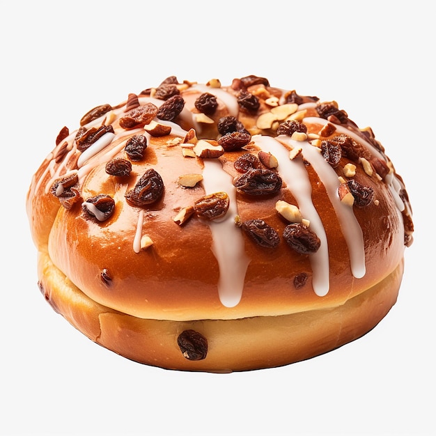 un bagel avec des raisins secs sur un fond blanc