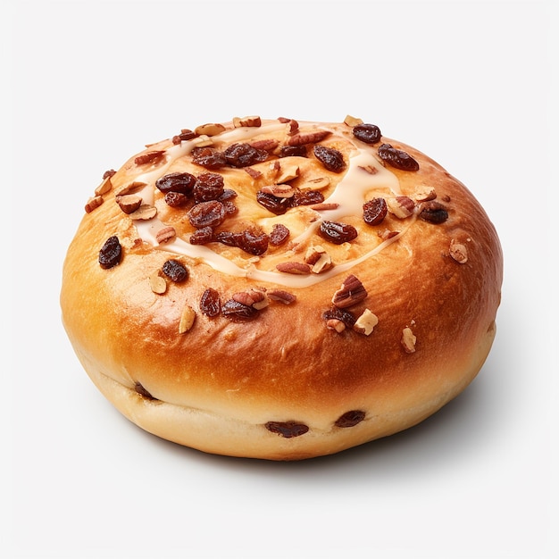 un bagel avec des raisins secs sur un fond blanc