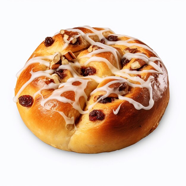 un bagel avec des raisins secs sur un fond blanc