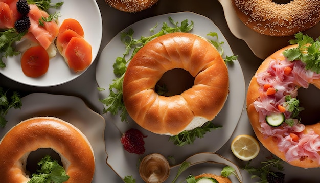 Photo un bagel avec un trou au milieu et un bagel sur l'assiette