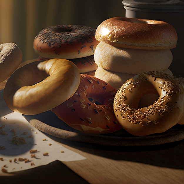 Bagels de pain fraîchement cuits empilés