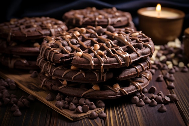 Bagels secs avec des gaufres au chocolat et du chocolat sur la table