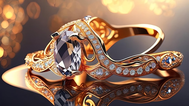 Bague bijoux avec diamant sur fond noir illustration 3d