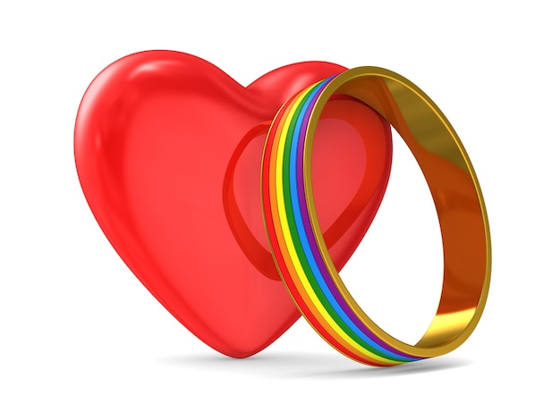 Bague coeur et lgbt sur blanc