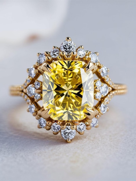 Photo une bague en diamant avec un diamant jaune et des diamants