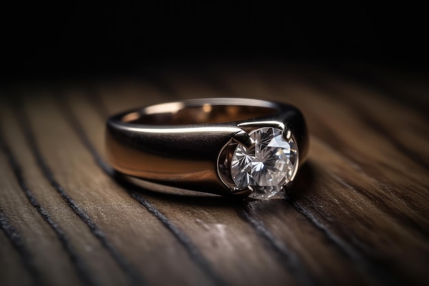 Bague en diamant sur fond de bois