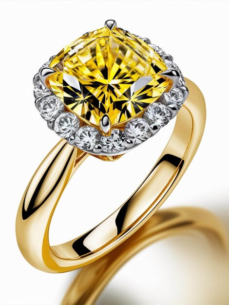 Photo une bague en diamant jaune avec un diamant dessus