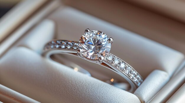 Bague de fiançailles bijou relation romantique décision de se marier pierres précieuses diamant amour mariés couple cérémonie boîte luxe