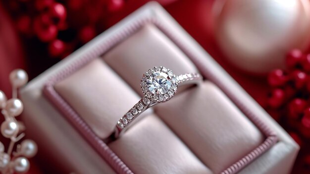 Bague de fiançailles bijou relation romantique décision de se marier pierres précieuses diamant amour mariés couple cérémonie boîte luxe