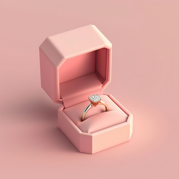Bague de fiançailles dans une boîte cadeau rose
