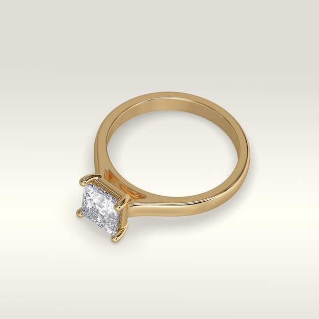 Bague de fiançailles solitaire fixant la position en rendu 3D en or jaune