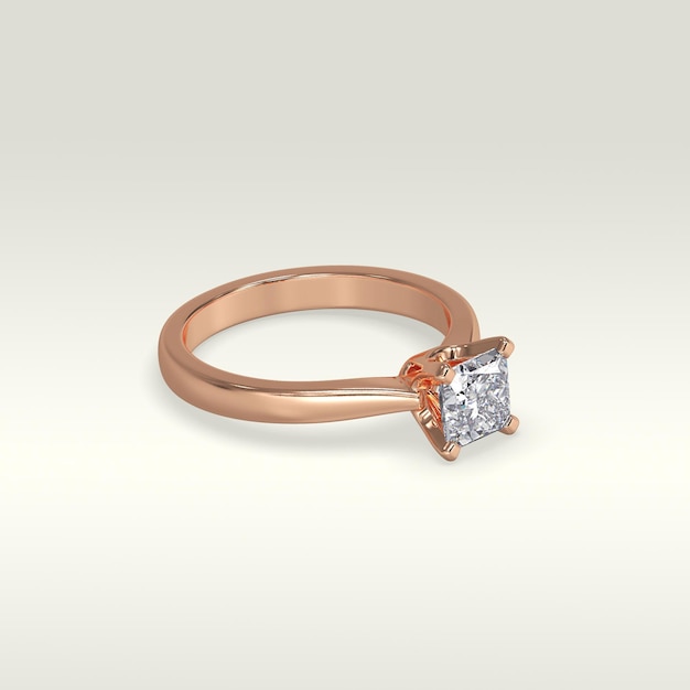 Bague de fiançailles solitaire fixant la position en rendu 3D en or rose