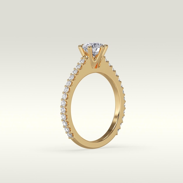 Bague de fiançailles solitaire position debout en rendu 3D or métal