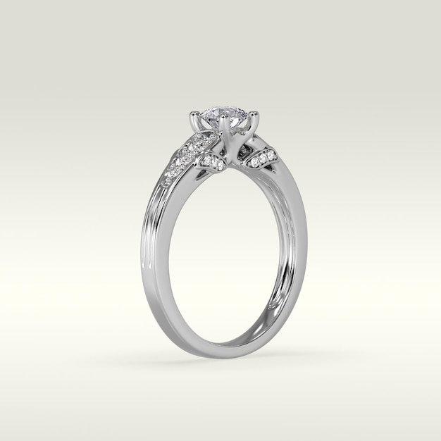 Bague de fiançailles solitaire position debout en rendu 3D or métal