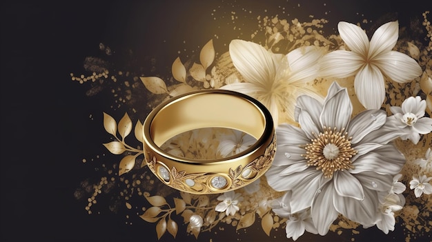 Une bague en or avec un fond de fleurs