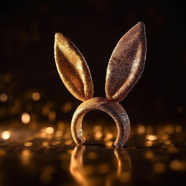 Une bague en or avec des oreilles de lapin dessus