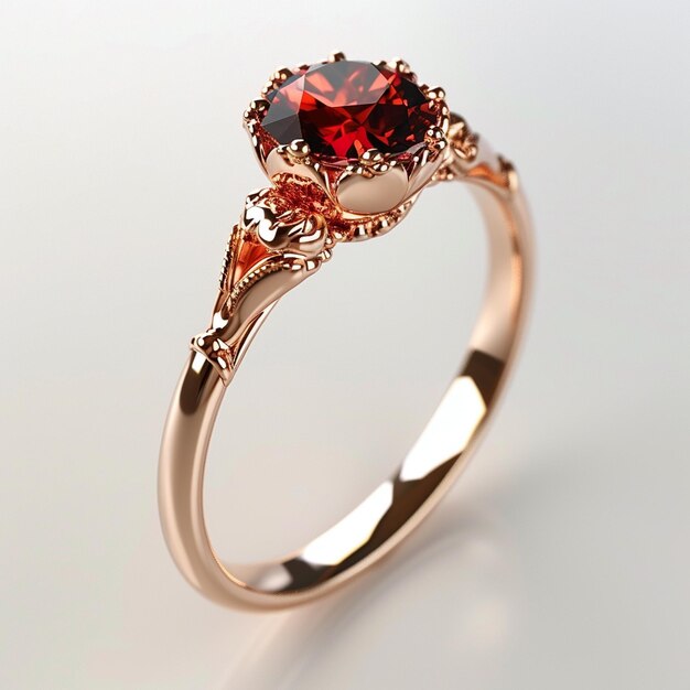 une bague avec une pierre rouge et un diamant dessus