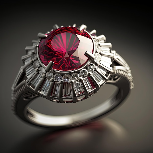 Photo une bague avec une pierre rouge et des diamants dessus