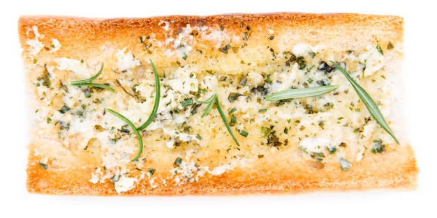 Baguette au beurre d'herbes sur fond blanc