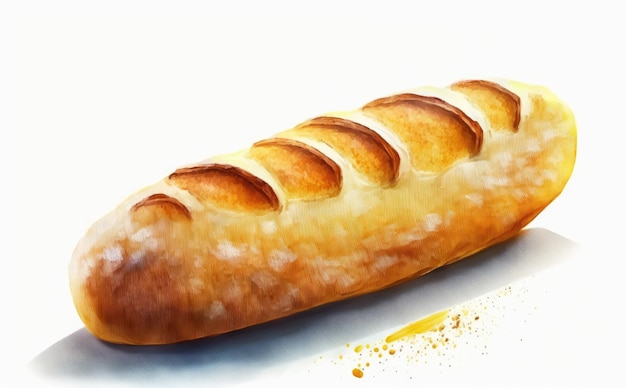 baguette française dessinée sur fond blanc illustrations de pain français aquarelle générées par ai