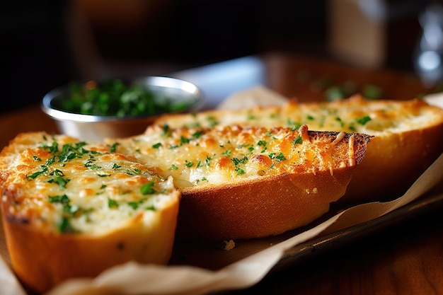 Baguette de pain à l'ail fraîchement cuit