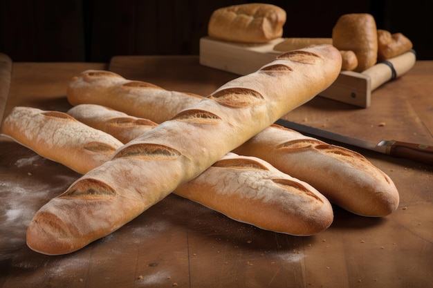 Baguette avec des rayures délicates et des formes françaises classiques créées avec une IA générative