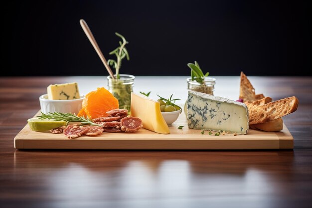 Photo baguette avec une variété de fromages artisanaux