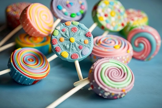 Photo baguettes multicolores délicates bonbons faits maison sous forme de sucettes faites à la main