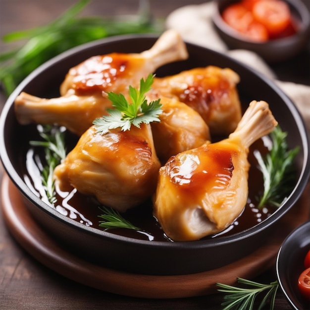 des baguettes de poulet bouillies sur une assiette avec de la salade