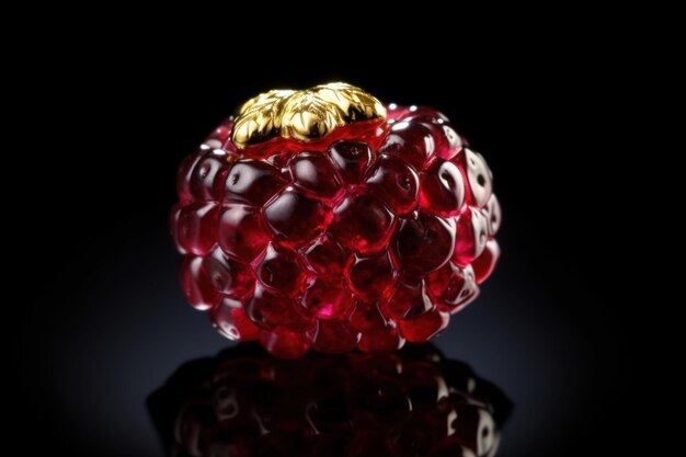 Photo la baie de bijoux de framboise est faite d'or et de grenat de rubis sur un fond noir avec réflexion generative ai bijoux créatifs de luxe