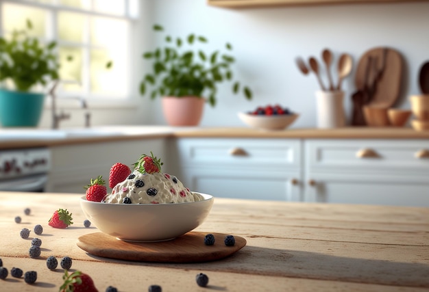 Baies de crème glacée sur la table dans la cuisine Generative AI