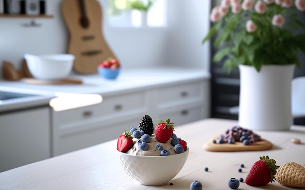 Baies de crème glacée sur la table dans la cuisine Generative AI