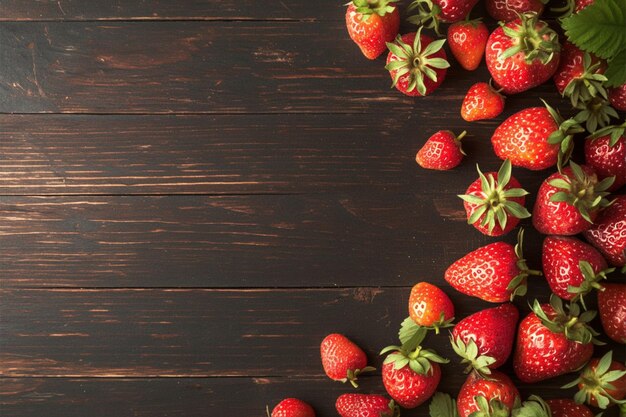 Des baies sur du bois Des fraises fraîches disposées sur un fond noir vintage