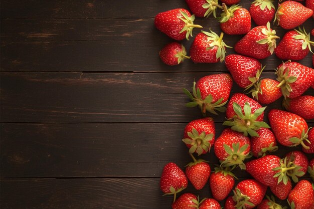 Des baies sur du bois Des fraises fraîches disposées sur un fond noir vintage