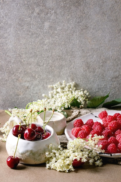 Baies fraîches de cerise et de framboise